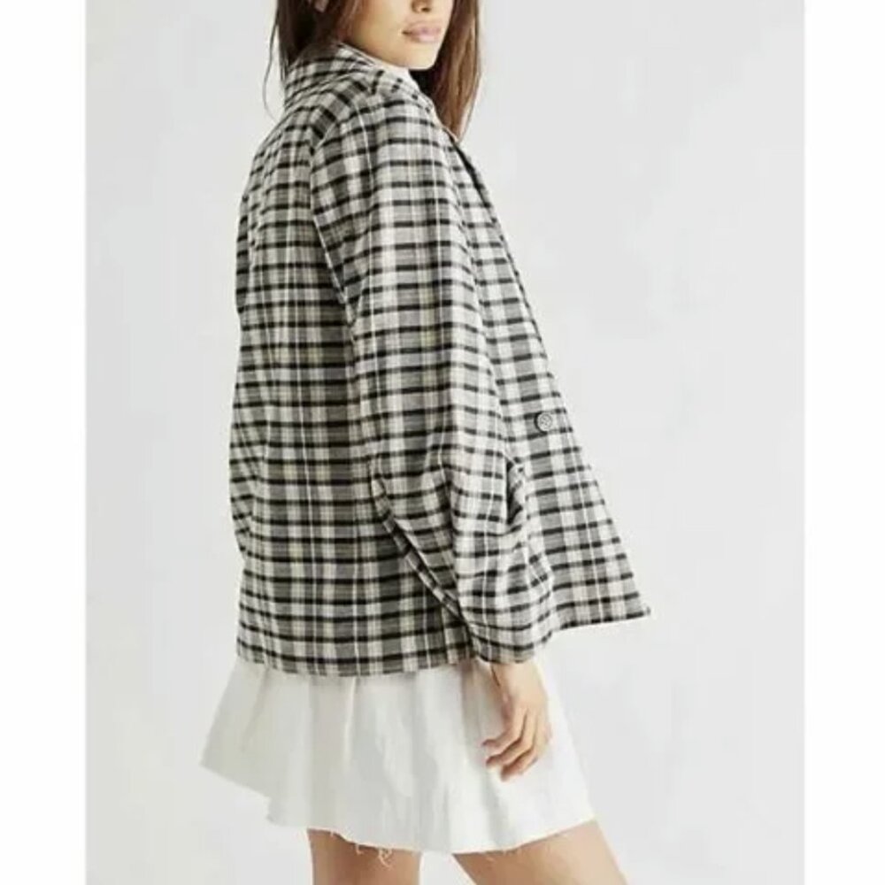 Free People We The Free Luminary Blazer Jacket Plaid Cotton Double Breasted XS - Picture 3 of 14